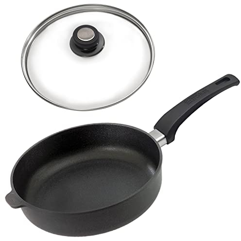 Eurolux Guss-Schmorpfanne Ø 28 cm Induktion Set mit Glas-Deckel - hoher 7 cm Rand - große Alugusspfanne mit Antihaft-Beschichtung - Made in Germany