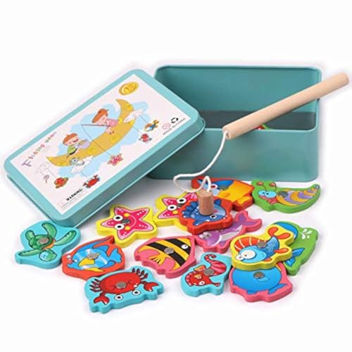 LHKJ Juego de Pesca Magnético para Niños - 3D Puzzles de Madera Con Caja - Regalo de Cumpleaños y Navidad para 3 4 5 Años
