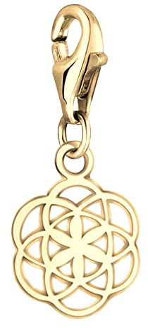 Nenalina goldener Blume des Lebens Karabiner Charm Anhänger für Bettelarmband aus 925 Sterling Silber 0403220419