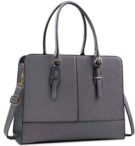 Lubardy Handtasche Damen Shopper Damen Groß Wasserdicht 15.6 Zoll Leder Laptop Tasche für Büro Arbeit Business Schule Grau