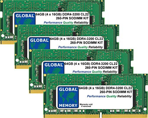 Kit di memoria RAM SODIMM da 64 GB (4 x 16 GB) DDR4 3200 MHz PC4-25600 260 PIN SODIMM compatibile con computer portatili/notebook