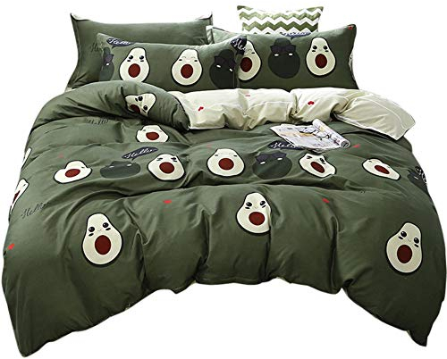 Avocado Trösterbezug 135x200 Jungen Mädchen Süß Karikatur Tropisch Früchte Bedrucktes Bettwäscheset Grüner Avocado Muster Bettbezug Für Teenager Kinder Weiche Wende-Tagesdecke Mit 1 Kissenbezug