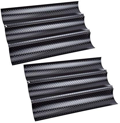 2 Stück Baguette-Backblech, Baguette Backform für 3 Baguettes, Baguetteblech mit Hochwertiger Antihaftbeschichtung, Brötchen Backform mit Gut Wärmeleitung, 38 x 24.5 cm Baguetteform, Backblech Blech