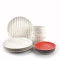 Conjunto vajillas porcelana 12 piezas moderna colores (4 personas) (ROJA RAYAS)