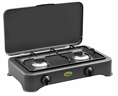 CFParker Fornello a Gas Gpl 2 Fuochi con Valvola di Sicurezza Sport Grafite per Uso Interno Casa o Campeggio - 5326GSPGPS