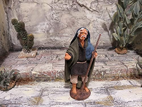 Krippenfiguren Schäfer mit Stock 7 cm aus Ton/Stoff