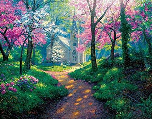 ABEUTY Wandkunst Wald Grüne Pflanzen Frische Blumen Malen nach Zahlen, DIY Ölgemälde auf Leinwand Gemälde 40x50cm (Villa, ohne rahmen)