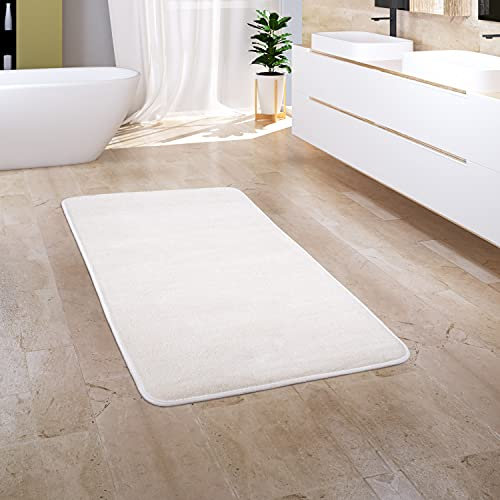 Paco Home Badezimmerteppich Badematte Badteppich Badvorleger Duschvorleger Waschbar Flauschig Memory Foam 3D Effekt, Grösse:60x100 cm, Farbe:Creme 3