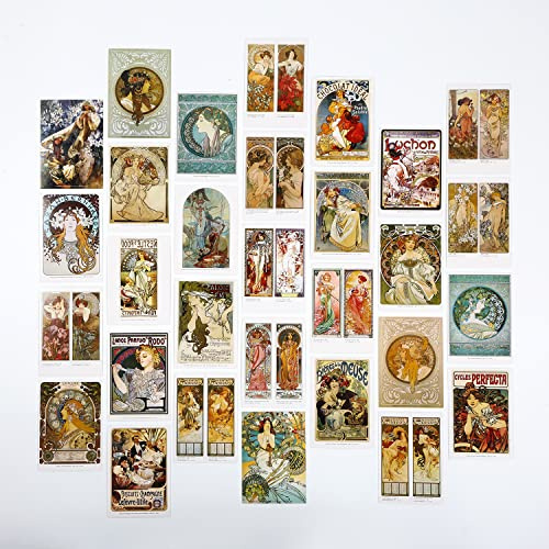 EDENMS Alphonse Mucha Kunstpostkarten, berühmte Malerei Kunstwerke, Postkarten, Großpackung (30 Stück), ästhetisches KunstbildCollageSet für Wand, Postkarten, Poster für Schulstudenten, Lehrer