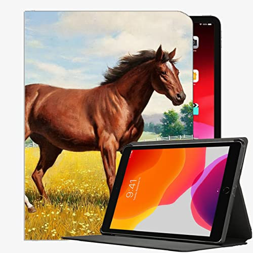 Custodia per iPad 9.7 2018/2017, Stallion Cavallo Erba Meadow Case Slim Cover per iPad 9.7 pollici
