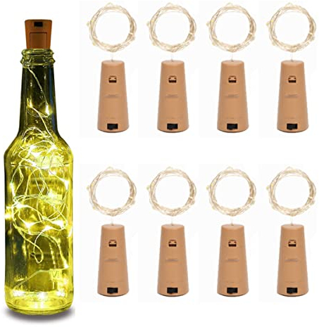 8 Pack LED Bottle Light with Cork, 2M 20 LED Cork Lights for Bottles, Warm White Fairy Lights Battery Operated for Gin, Wine, Table Decorations, Party
