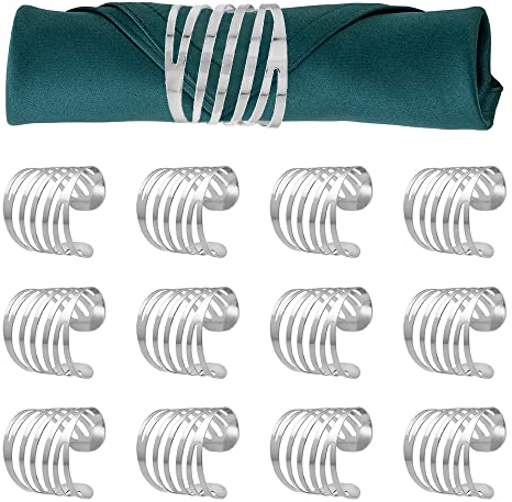 STCRERAG 12 Stück Serviettenringe Metall Napkin Rings Wiederverwendbar Serviettenschnalle Hollow Out Serviettenringe Weihnachten Serviettenringe Set für Hochzeit Weihnachten Geburtstag (Silber)