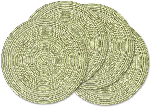 homEdge Round Placemat, Set of 4 Braided Washable Table Mats 15 Inches-Green
