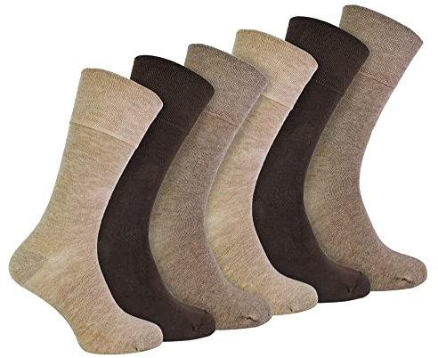 IOMI 6 Paires Homme Chaussettes Sans Elastique Diabétiques Chaussettes Non Comprimantes Bambou pour Pieds Gonflées (39-45, Marron)
