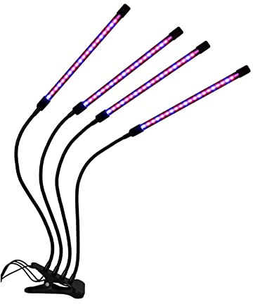 TopHomer Grow Light Plant Lights, lámpara de cultivo de planta de clip de espectro completo con LED azul rojo, 9 niveles dimmables Auto On & amp; Fuera con un temporizador de 3/9/12H (Cuatro tubos)