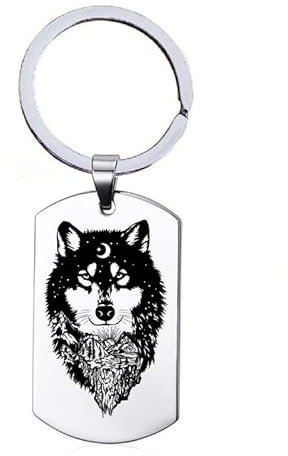 Porte-clés en acier inoxydable - Loup, silverl