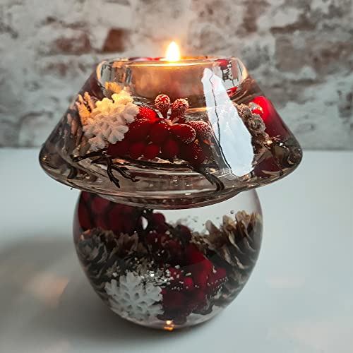 Dreamlight Noblesse Smart Winter Berries Kerzenhalter aus Glas und Metall, Poliert, für Winterfeste und Familienfeiern, weiß, rot, blau