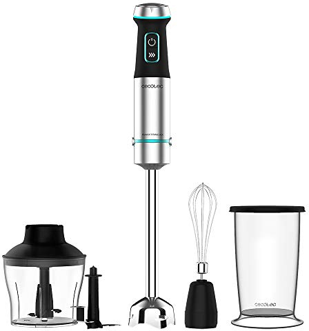 Cecotec Frullatore a Immersione Power Titanblack Steel, 1200 W, Tecnologia Crossblades, 4 Lame con Rivestimento in Titanio Nero, Piedino XL e Accessori Inclusi con Lama Rompighiaccio