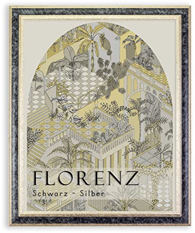 BIRAPA Florence Cadre Photo en Bois Sous Verre 20 x 20 cm – Noir Argenté Cadres avec Bordure Décorative Intérieure et Extérieure
