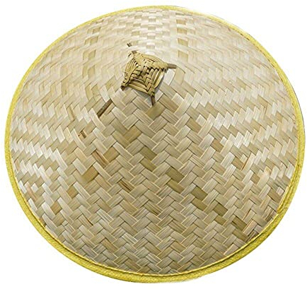 Sanfly Sombreros de Granjero de arroz, Sombrero de Mimbre de bambú para Adultos, Sombrero de Paja Tejido a Mano, Sombrero cónico de arroz asiático, Sombrero de sombrilla