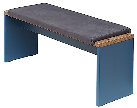 möbelando Sitzbank Dijon in Parisian Blue Nachbildung mit Absetzungen in Haveleiche Cognac Nachbildung. Abmessungen (BxHxT) 130x49x40 cm