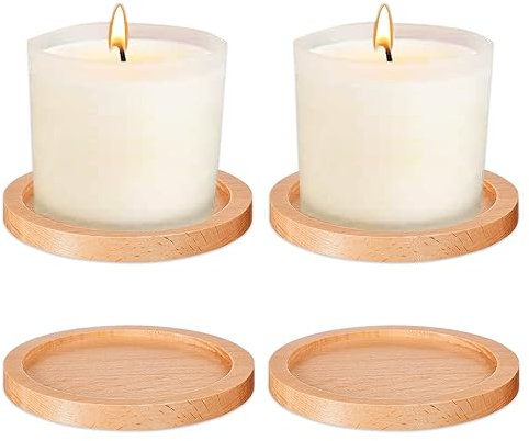 Aoreun 4 Stück Kerzenteller für Taufkerzen, Rund Kerzenteller Holz Durchmesser von 8 cm, Kerzenuntersetzer Teller Rund Hochzeitskerzen der Kerzenuntersetzer für Indoor Draussen Garten