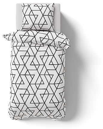 Visaggio Premium Bettwäsche 155x220cm Bettbezug Garnitur Set YKK Reißverschluss Geometrische Muster Weiß