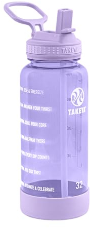 Takeya Bouteille d'eau de motivation reutilisable de 946 ml avec couvercle à paille et marqueur de temps, plastique Tritan sans BPA, violet vif