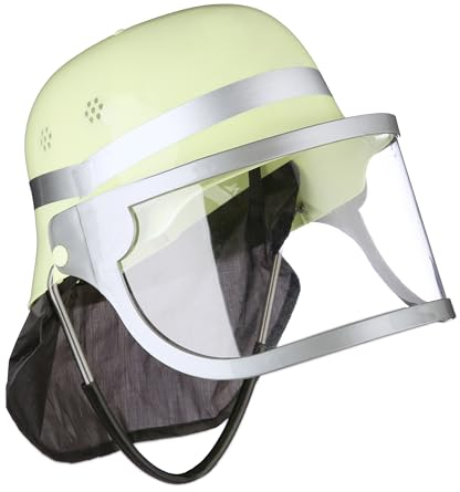 Relaxdays Feuerwehrhelm Kinder, verstellbar, klappbares Visier, Nackentuch, Feuerwehr, HxBxT: 24,5 x 22,5 x 28 cm, gelb