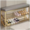 AAOCLO Schuhregal mit 2 Ebenen, Schuhaufbewahrung mit Sitz, industrielle Eingangsbank, Metall-Aufbewahrungsregale, Organizer, Eingangsbank, Schuhständer (Größe: 60 x 20 x 48 cm, Farbe: Gold + Grau)