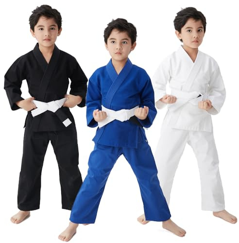 FIGHTSPIRIT Jiu Jitsu Gi - Uniforme brasiliana per bambini IBJJF, pantaloni resistenti e cintura per giacca non inclusi, Blu, 9 anni