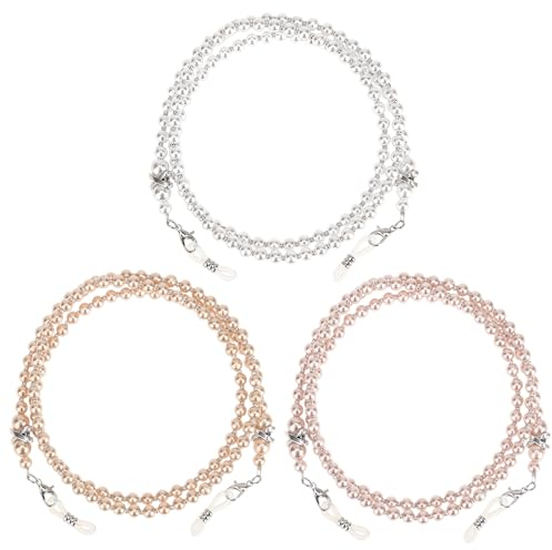 3 Pcs Glasses Chain, Pearl Eyeglass Chain, Beaded Eyeglass Chain Sunglasses Holder Strap, Eye Glass Holders Necklaces, Pearl Masks Chian for Women(White&Pink&Light Brown)