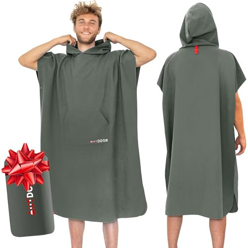 AUTDOOR® Mikrofaser Badeponcho Damen & Herren - nachhaltig aus 100% recycelten PET-Flaschen - Handtuch als Umziehhilfe für Strand und Wassersport - schnelltrocknend & kompakt (Grün, Large)