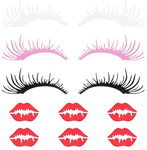SUPERFINDINGS 6 Sets 3 Farben Wimpern Autoaufkleber Mit 6 roten Lippen Autoaufklebern Rosa Autoscheinwerferaufklebern Schwarzen Transparenten Autofenster Stoßstangenaufklebern Für Die Autodekoration