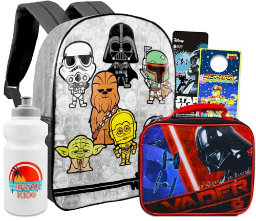 Star Wars Rucksack und Lunchbox Set für Kinder – Bundle mit 38,1 cm Star Wars Rucksack, Star Wars Lunchtasche, Aufkleber, Wasserflasche, mehr | Star Wars Rucksack für Jungen, Star Wars Rucksack, Star