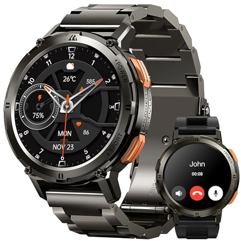 HIDAMEL Smart Watches for Men, 60 Days Standby Battery Life, 50M Waterproof, 1.43 AMOLED Display, Military Health Fitness Tracker with Dial Call & Answer/AI Voice, 2 Watchbands(Stainless Steel+TPU)