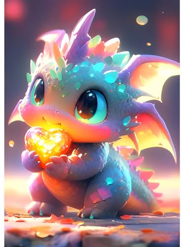 DPHERO 5D Bricolage Bébé Dragon Diamond Painting, DIY Broderie Dessin Animé Diamant Painting Kit Complet,Lumineux Peinture Diamant Artisanat Point de Croix Painting pour Adultes Débutants 30x40 cm