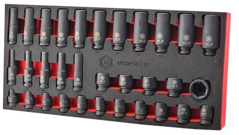 Britool Hallmark 32pc Standard & Deep Impact Socket Set (6-Point) 7-22mm - 3/8 Drive