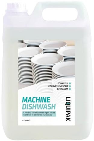 Liquipak Industrial Machine Dishwash Detergent 5L, Commercial-Grade, Descaling & Degreasing Formula, Streak-Free Finish, Ideal for Pubs, Restaurants, Cafés