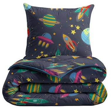 Zelesta Kiddybed kinderbettwäsche 135x200 4 Jahreszeiten - Bettwäsche winterdecke und Sommer-Bettdecke - Waschbare kinderdecke ohne Bezug - Kinderbettdecke mit Muster (Space Dream)