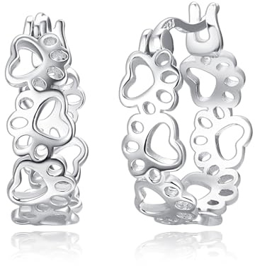 Creolen Hund Pfote Katze Ohrringe für Frauen Mädchen Ohrstecker Hundepfote 15mm 18mm Sterling Silber 925 Katzenkrallen Ohrringe Katzen Ohrringe für Damen (1-15mm Creolen)