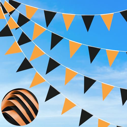 Banderines reutilizables de 20 m, color negro y naranja, para interiores y exteriores, cumpleaños, baby shower, boda, fiesta, jardín, decoración del hogar