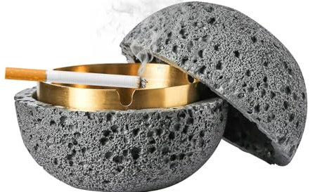 Aschenbecher Mit Deckel, Beton Windaschenbecher,Rostfreie Auskleidung Aschenbecher Für Draussen, Rund Geometrisch Tischdeko Modern Design, Windaschenbecher Geeignet Für Gartenbar Outdoor (Hui)