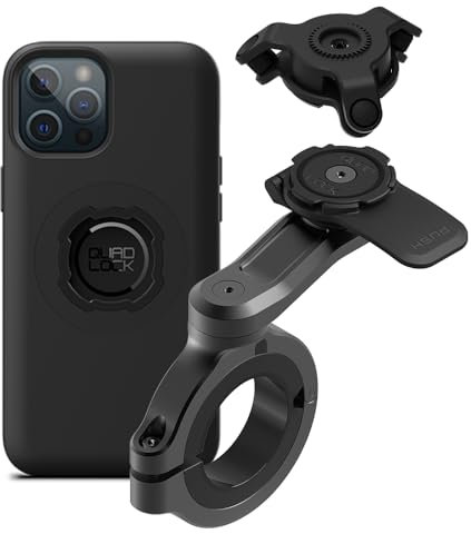 Quad Lock Motorcycle Handlebar Phone Mount PRO - Large Kit with Vibration Dampener and iPhone 12 PRO Max MAG Case