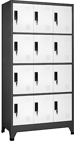 Willood Schließfachschrank Anthrazit und Weiß 90x45x180 cm Stahl Mit 12 Schließfächern