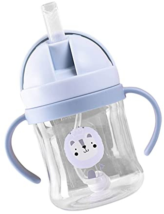 Beschwerter Strohhalm-Trinkbecher, 250 Ml, PC, PP, Kleinkind-Flip-Cup, Baby-Strohhalm-Trinkbecher für Kinder, Blau