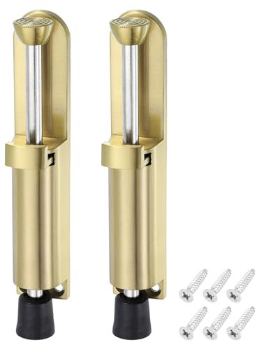 sourcing map 2 Pack Kickdown Door Stop, Spring Loaded Telescopic Door Stopper, Adjustable Door Locks Holder for Distance from The Ground 45mm/1.77, Gold