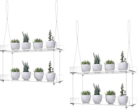 ZerzSemp 2 Stück verstellbare transparente Acryl-Pflanzenständer für Fenster – 40,6 cm transparente hängende Fenster-Pflanzenregale für Innengarten, Kräuter oder Heimdekoration in Küche und