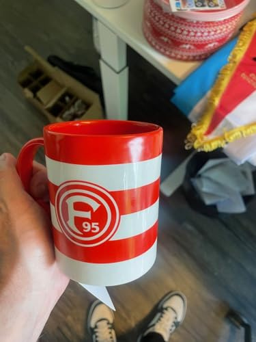 Fortuna Düsseldorf Tasse Blockstreifen, Plastik mit Metall, Rund, Trinkbecher, Tasse, 0.3 Milliliter