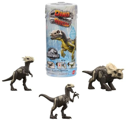 Mattel Jurassic World Dino Reveal Dinosaurierspielzeuge, Überraschung beim Auspacken & warmes Wasser enthüllt gesamte Farbgebung, ca. 13 bis 18 cm, unterschiedliche Arten, JDC52